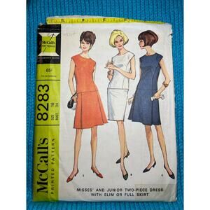 McCalls 8283 Sewing pattern 2 piece dress blouse Skirt A line 1960s mod Size 16